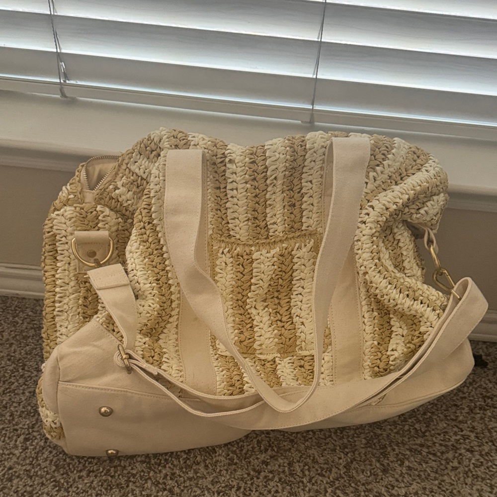 L*Space Summer Beach Cream Woven Duffel Bag
